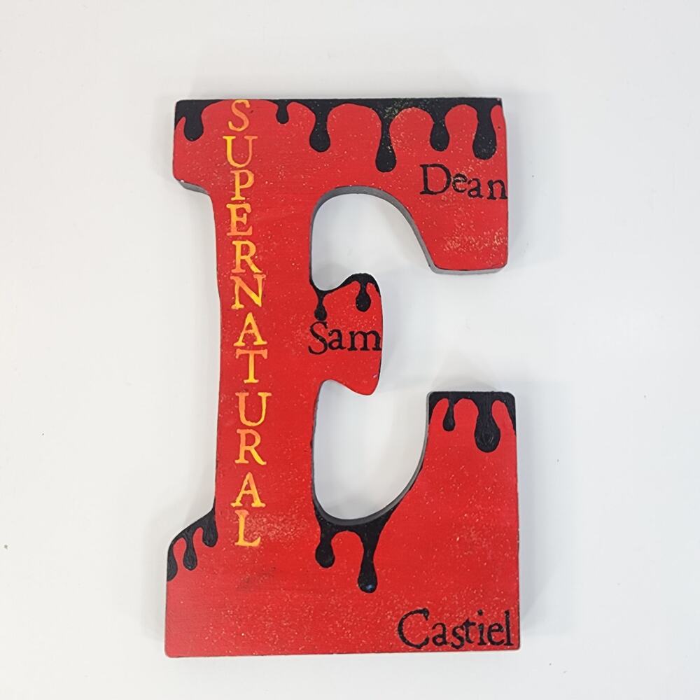 Supernatural Fan Art Hand Painted Wood Sign Letter E Dean Sam Castiel